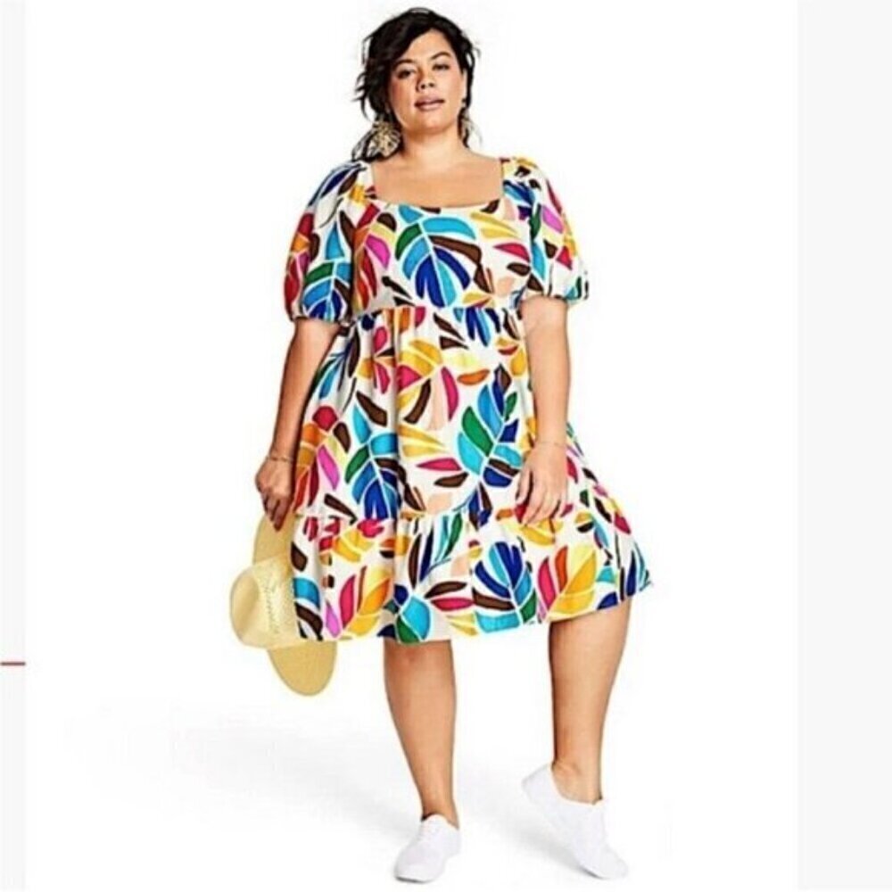 Tabitha Brown X Target Botanical Print Puff Sleeve Mini Dress 4X